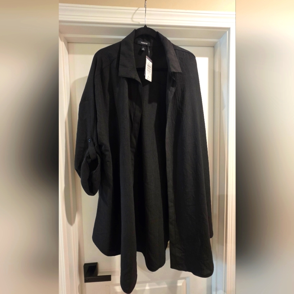 Torrid Black Lightweight Open Front Shirt Jacket